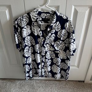 Margaritaville Blue and White Tropical Leaf Shirt
